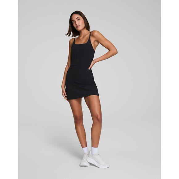 SPANX Dresses & Skirts - Spanx L Large Straight Fit Rib Dress Black Built In Shorts Booty Boost Stretch
